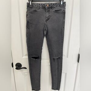 Zara Basic Denim Gray Wash Ripped Knee Skinny Jeans Women’s Size 4